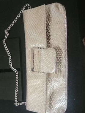 Metallic Snake-Embossed Chain Clutch